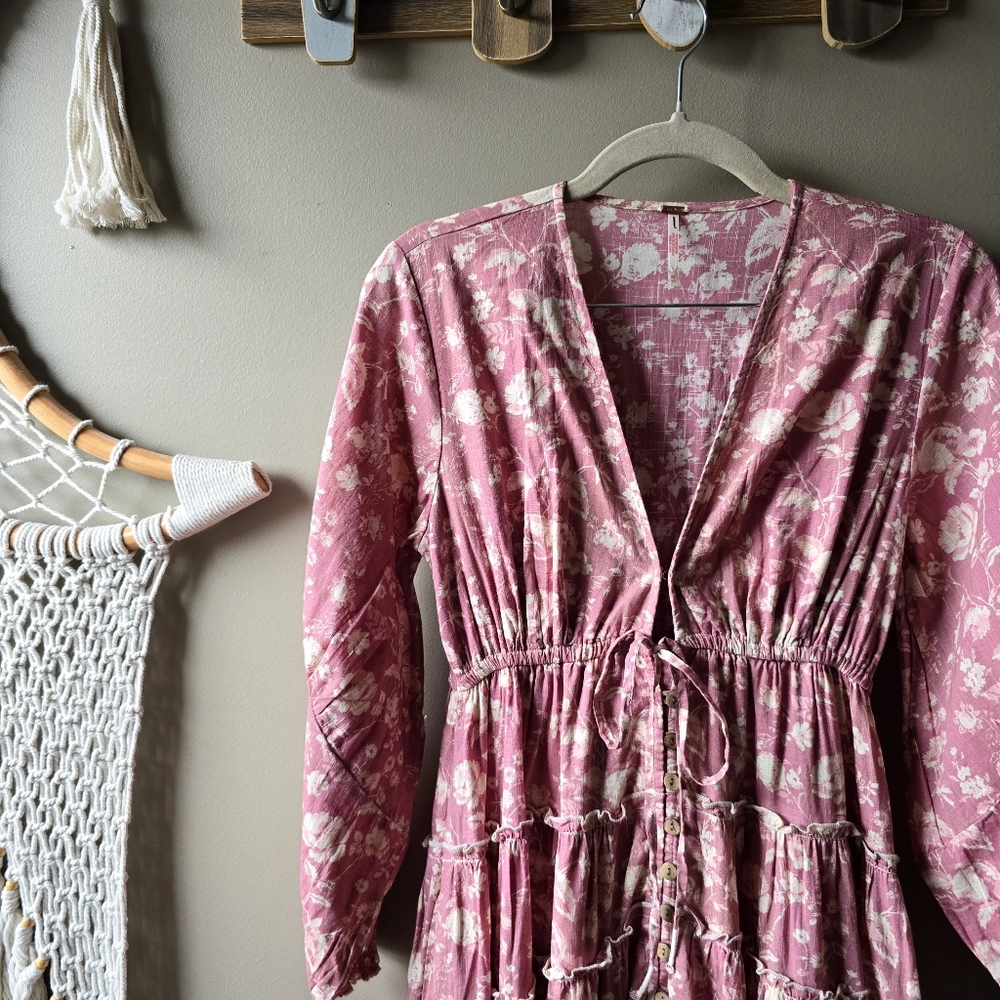 Free People Papiette Floral Midi Dress Rose Combo Nwot - Picture 5 of 9
